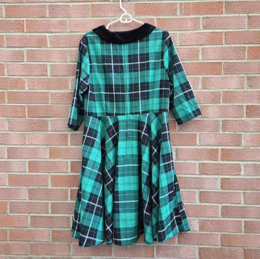 Hell Bunny Beryl Mid Dress Green Black Tartan Plaid Pockets Punk Rockabilly XL - Picture 4 of 7